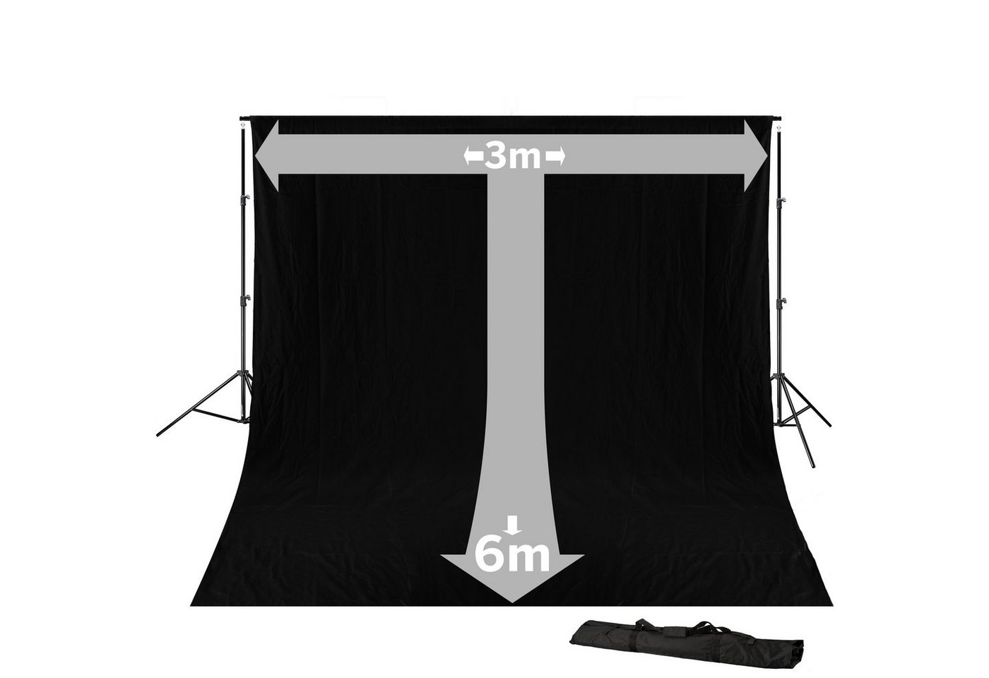 BRESSER Aufhängesystem BRESSER BR-D23 Hintergrundsystem + Hintergrundstoff 3 x 6m Schwarz – Bild 2 von 5
