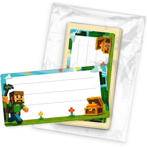 itenga Aufkleber itenga 40x Buchetiketten Blockgame PIXEL 9x4,5cm Namensetiketten Hefte
