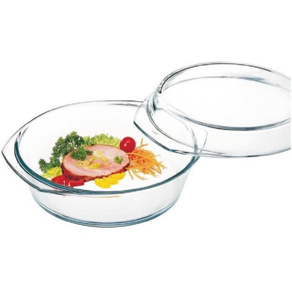 Bohemia Cristal Auflaufform Bohemia Cristal Simax Schüssel rund mit Deckel flach 2,0 L, Glas