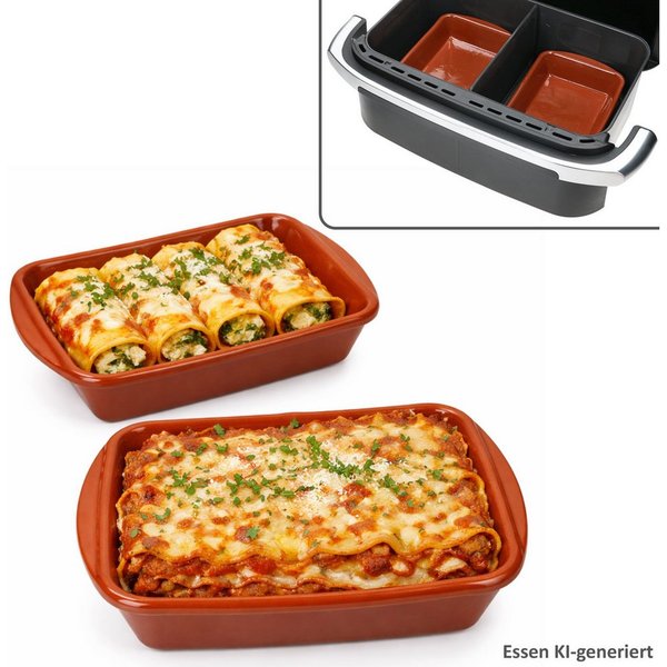 MamboCat Auflaufform MamboCat 2er Set Airfryer ECKI M Tonschalen rechteckig 350ml Auflauf, Ton