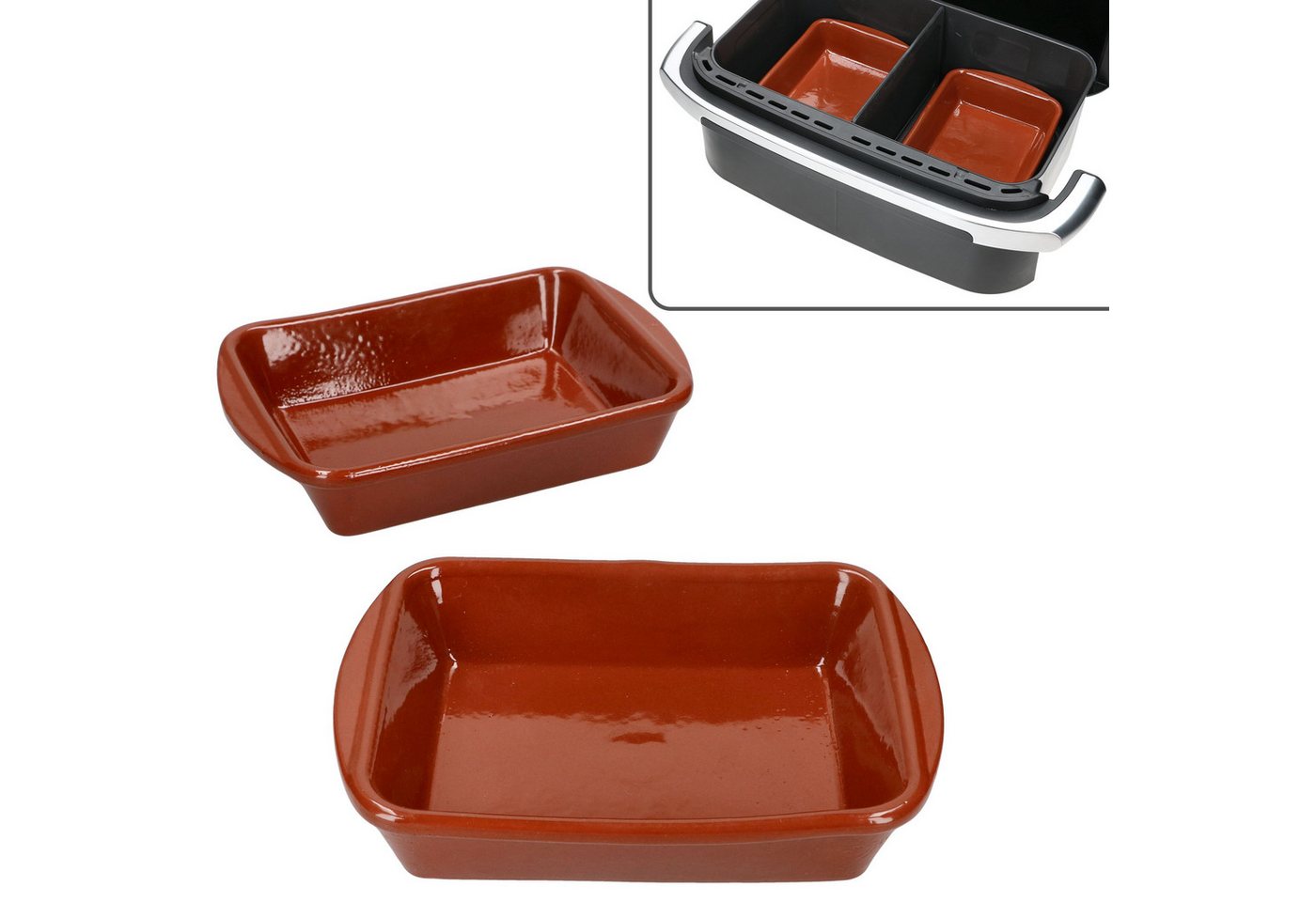 MamboCat Auflaufform MamboCat 2er Set Airfryer ECKI M Tonschalen rechteckig 350ml Auflauf, Ton – Bild 2 von 5