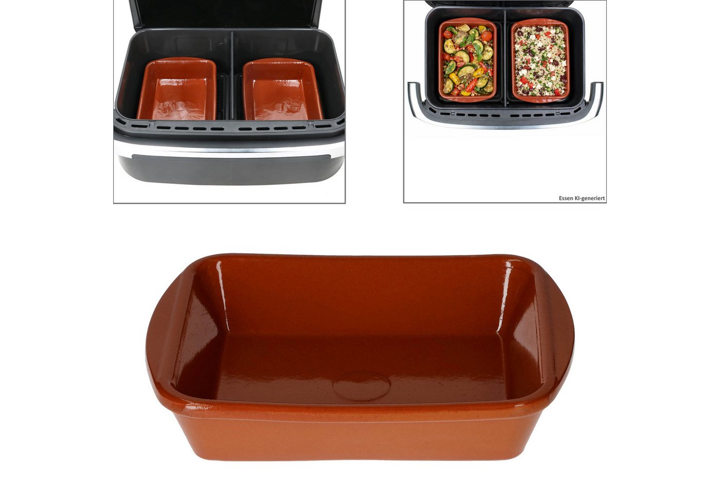 MamboCat Auflaufform MamboCat 2er Set Airfryer ECKI M Tonschalen rechteckig 350ml Auflauf, Ton – Bild 4 von 5