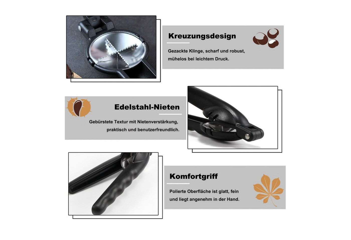 Auledio Nussknacker Maronenschneider, Kastanienöffner, Edelstahl Kastanienclip, (1-tlg), Nussknacker für Walnüsse, Kastanien und andere Nüsse – Bild 3 von 5