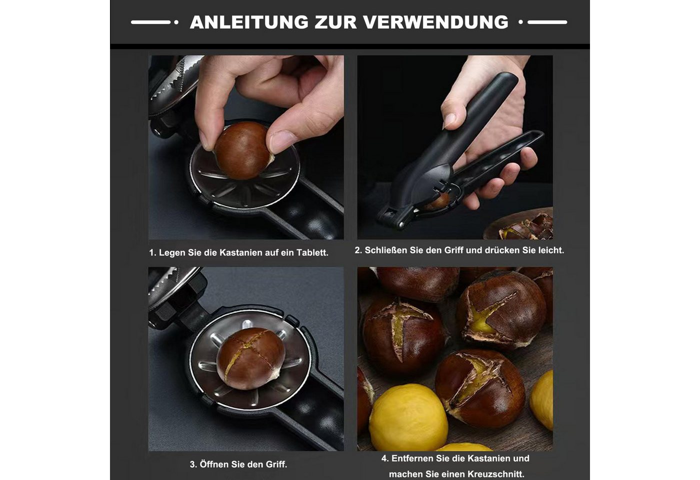 Auledio Nussknacker Maronenschneider, Kastanienöffner, Edelstahl Kastanienclip, (1-tlg), Nussknacker für Walnüsse, Kastanien und andere Nüsse – Bild 4 von 5
