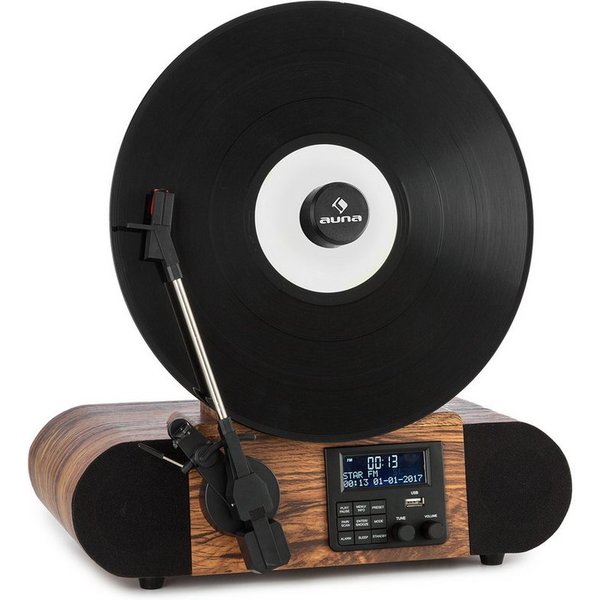 Auna Verticalo SE DAB Plattenspieler (Bluetooth, nostalgischer Plattenspieler mit vertikalem Plattenteller)
