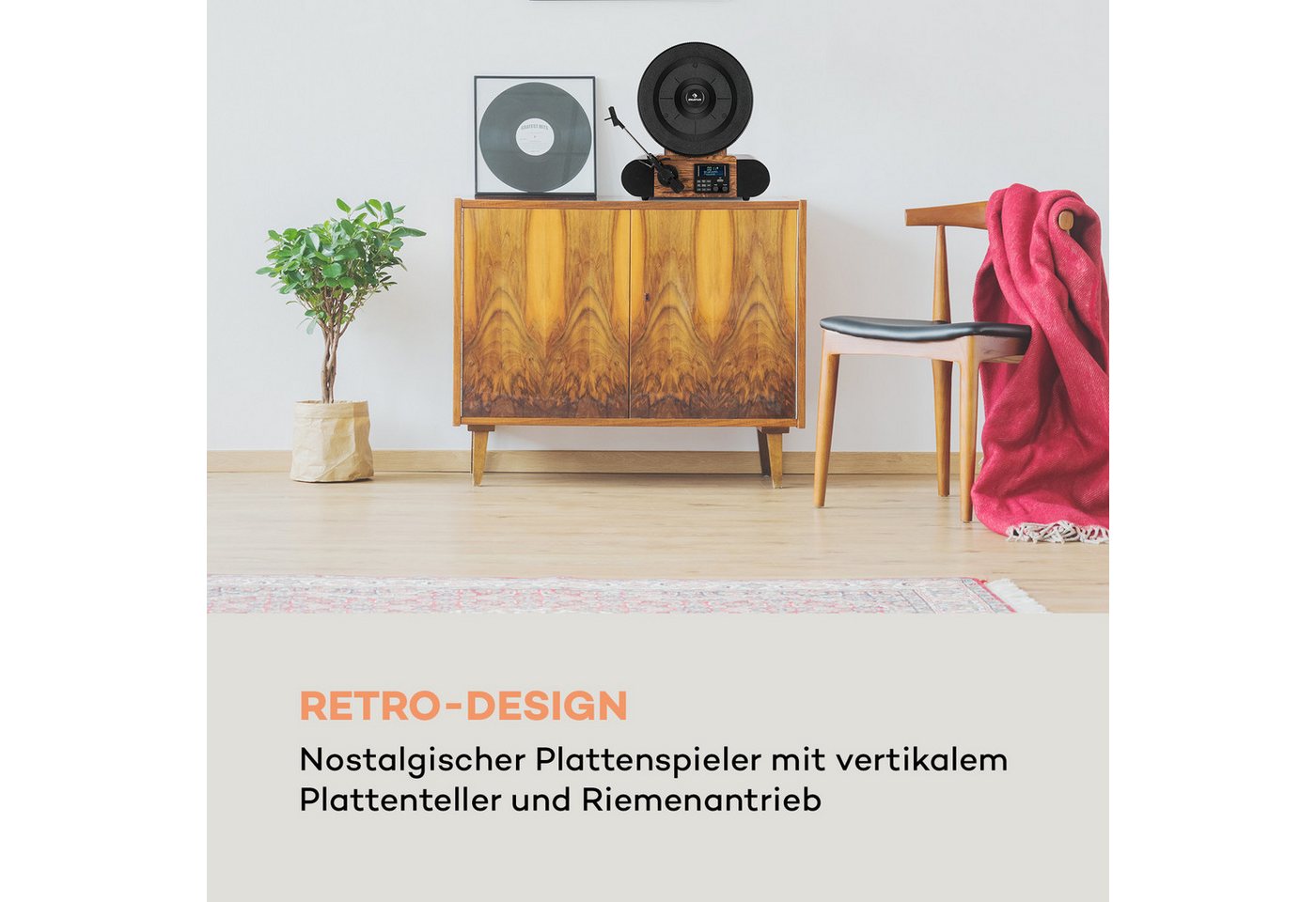 Auna Verticalo SE DAB Plattenspieler (Bluetooth, nostalgischer Plattenspieler mit vertikalem Plattenteller) – Bild 2 von 5