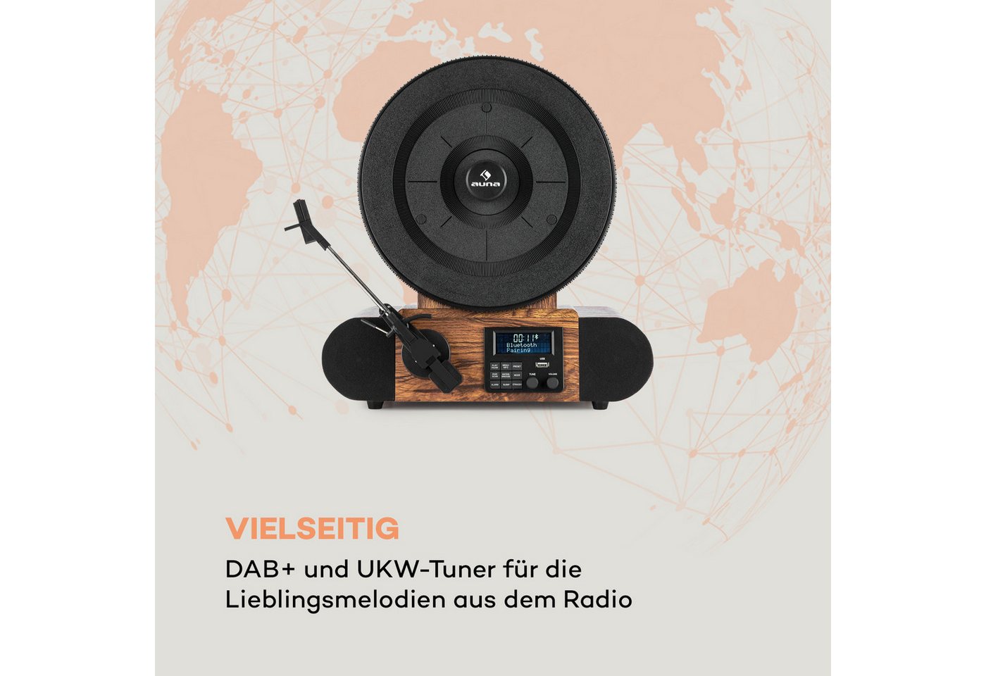 Auna Verticalo SE DAB Plattenspieler (Bluetooth, nostalgischer Plattenspieler mit vertikalem Plattenteller) – Bild 3 von 5