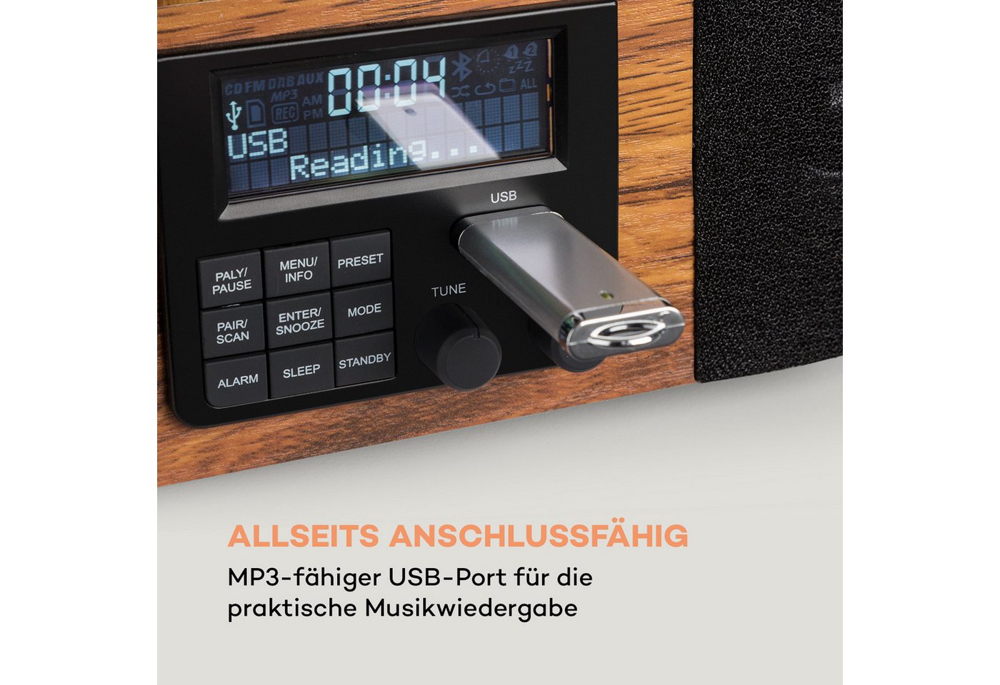 Auna Verticalo SE DAB Plattenspieler (Bluetooth, nostalgischer Plattenspieler mit vertikalem Plattenteller) – Bild 4 von 5