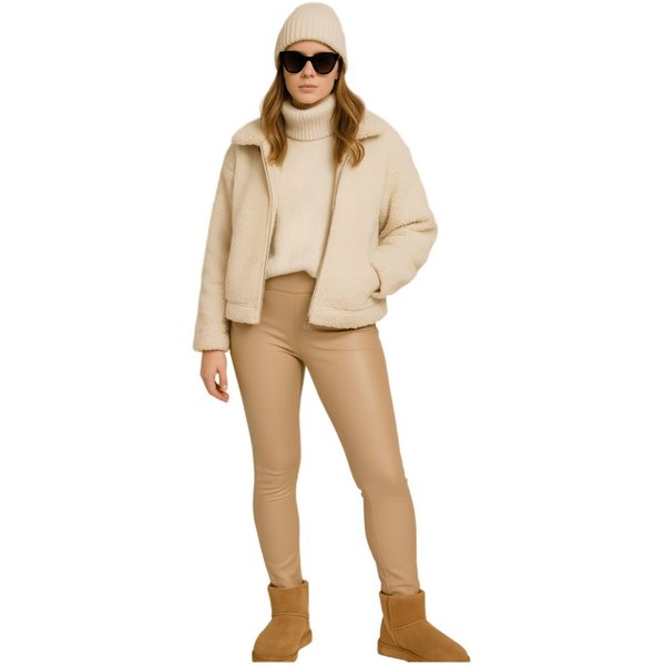 Aurela Damenmode Lederimitathose Damen Leder Leggings gefüttert mit elastischem Bund, in Unifarbe