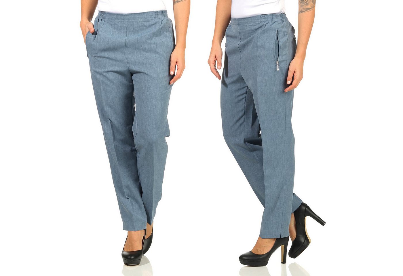 Aurela Damenmode Schlupfhose Stoffhose Damen Anzug- oder Business Hose Kurzgröße Teil-Gummizug, Bügelfalte, Reißverschlusstaschen – Bild 4 von 5
