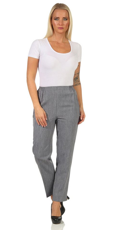 Aurela Damenmode Schlupfhose Stoffhose Damen Anzug- oder Business Hose Kurzgröße Teil-Gummizug, Bügelfalte, Reißverschlusstaschen – Bild 2 von 5