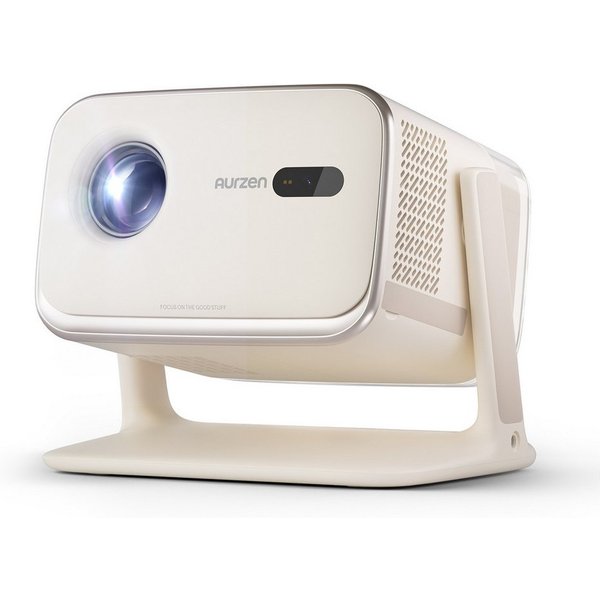 Aurzen BOOM Mini Smart Projektor mit Google TV, 4K Unterstützt Beamer (1000:1, Native 1920x1080 px, 500 ANSI lm, 20W Dolby Audio, Echtzeit-Autofokus und Trapezk