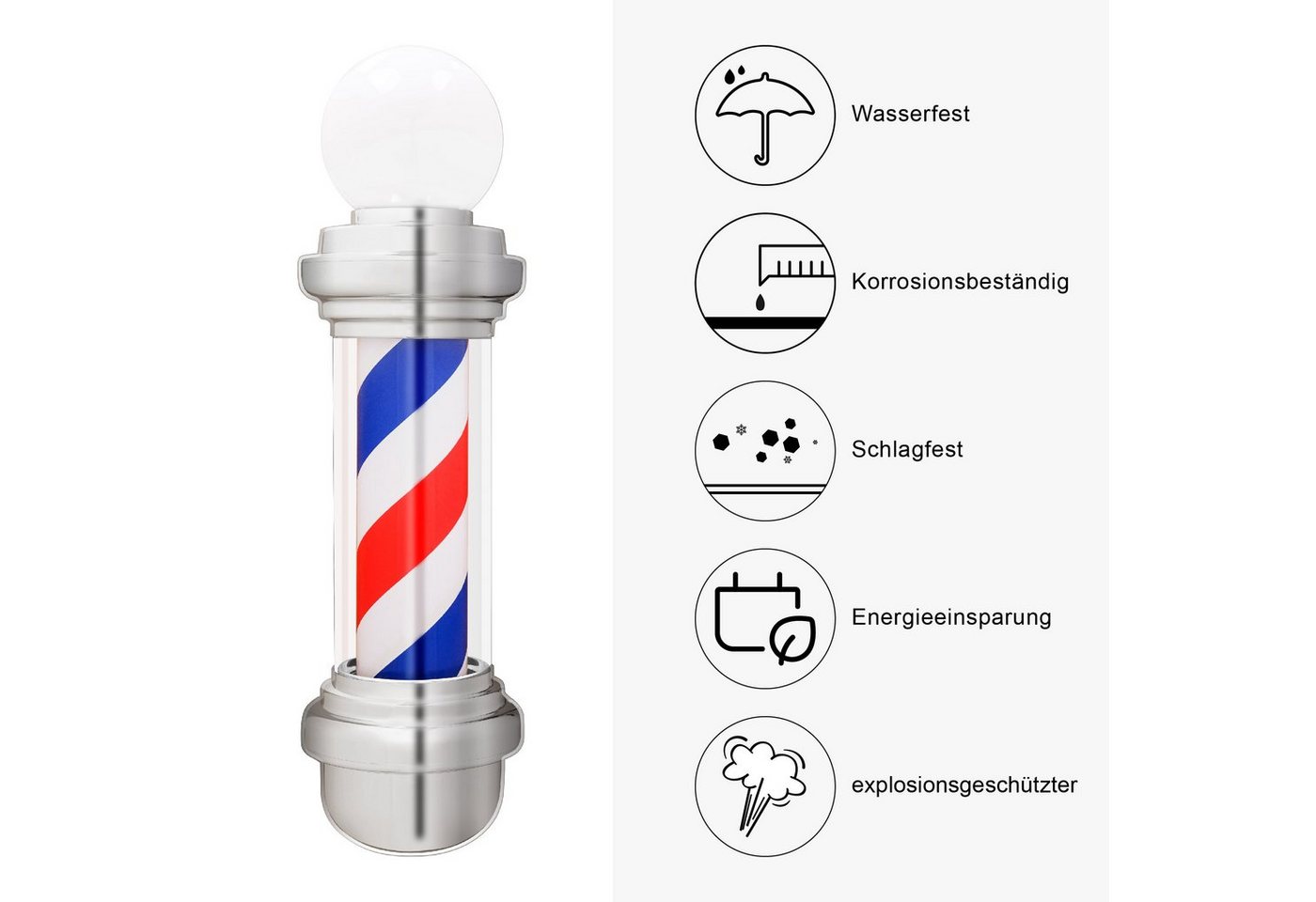 Barberpub Außen-Stehlampe Barberpub Barber-Pole Barbierstab L018B, LED wechselbar, mit LED-Kugelleuchte Saloneinrichtung – Bild 3 von 5