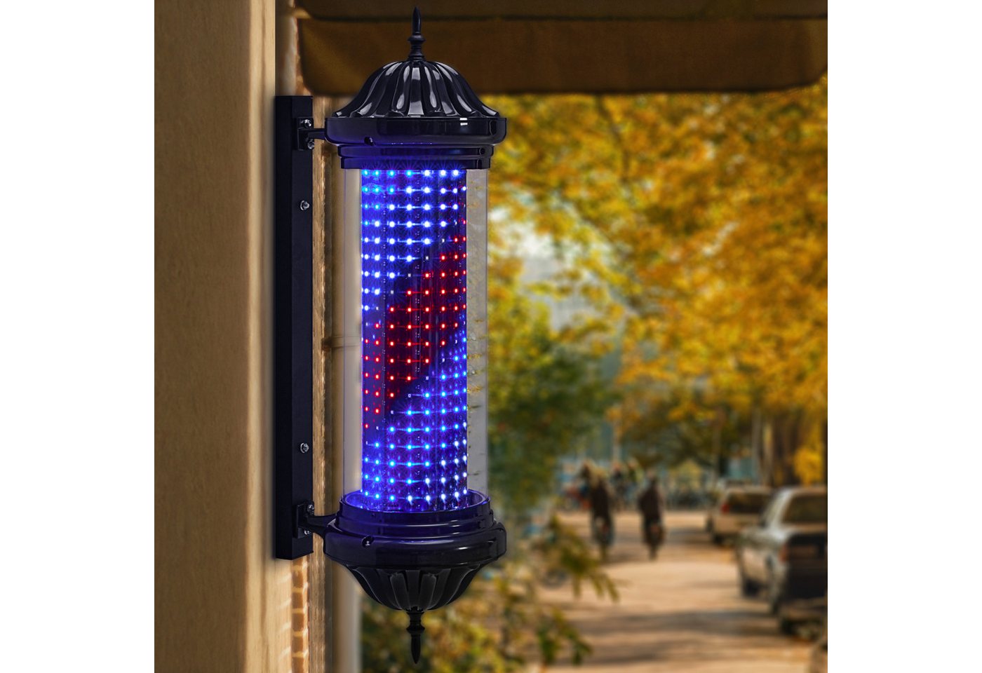 Barberpub Außen-Wandleuchte BarberPub Barber Pole Barbierstab, Barbershop L041BC, LED fest integriert, Rot Blau und Weiß, 81CM, Außenwandlampe für Friseursalons – Bild 2 von 5