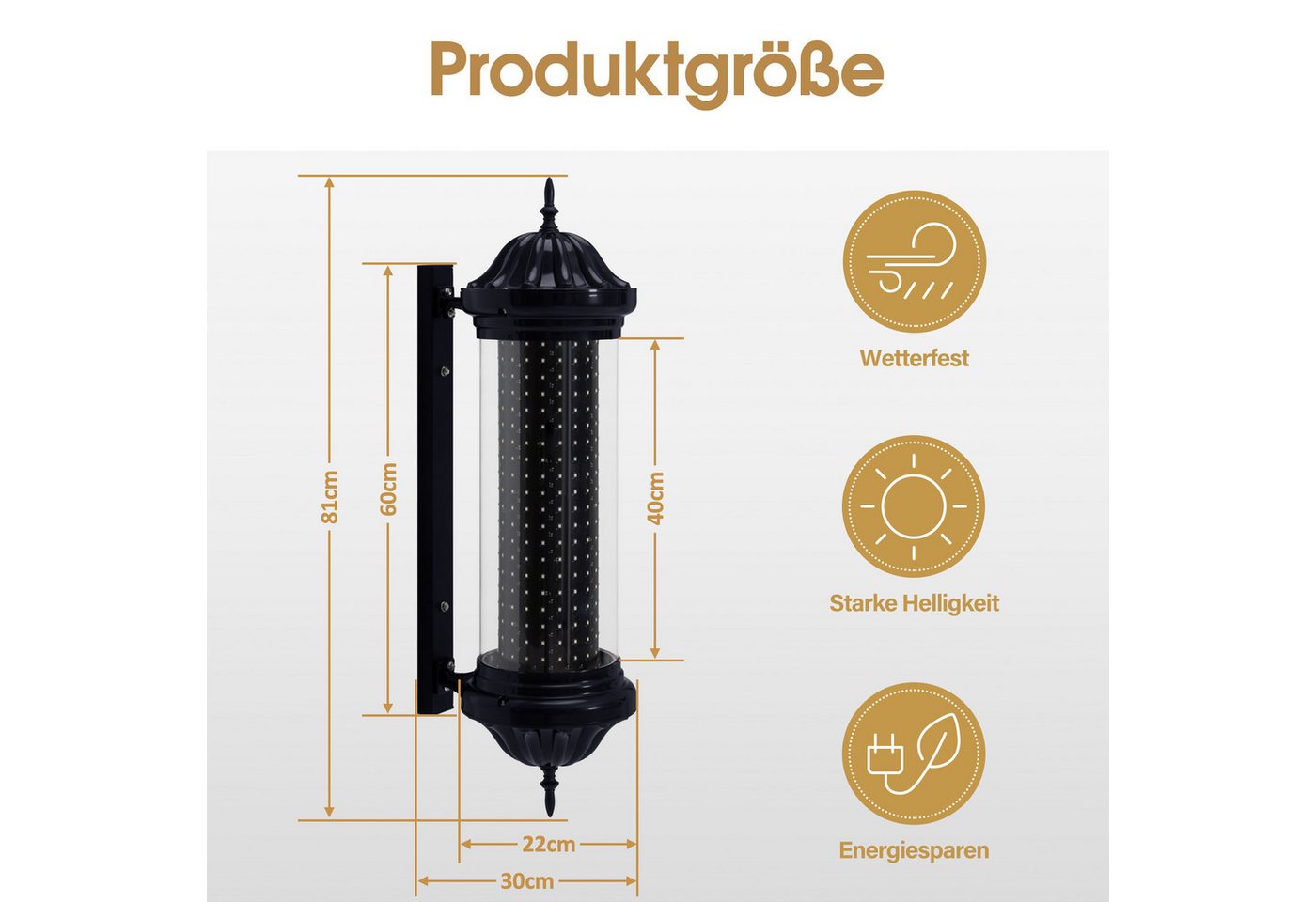 Barberpub Außen-Wandleuchte BarberPub Barber Pole Barbierstab, Barbershop L041BC, LED fest integriert, Rot Blau und Weiß, 81CM, Außenwandlampe für Friseursalons – Bild 5 von 5