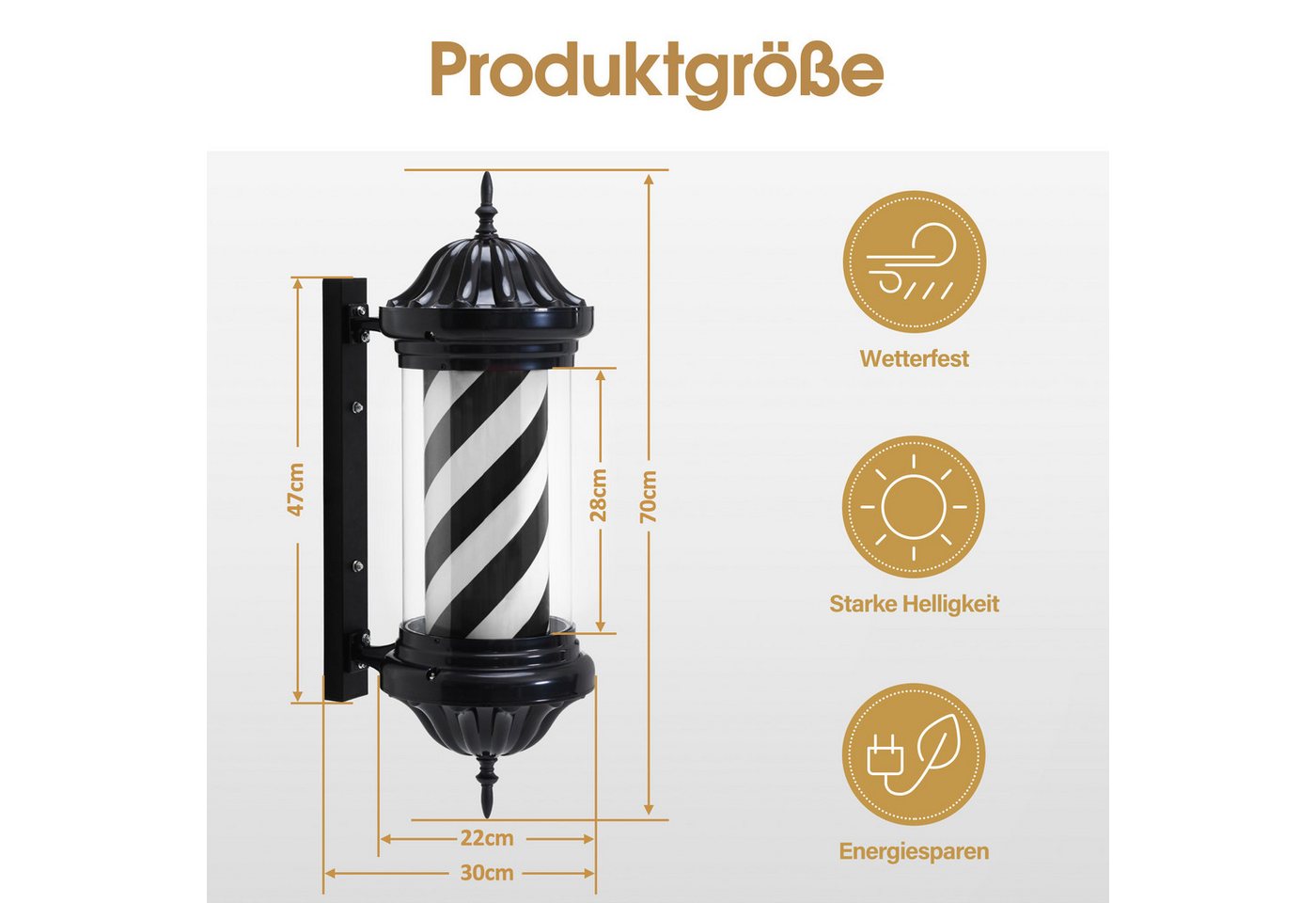 Barberpub Außen-Wandleuchte BarberPub Barber Pole Barbierstab, Barbershop Friseurstange 70CM, L054, LED fest integriert, Weiß und Schwarz, Rot, Blau und Weiß, B – Bild 5 von 5