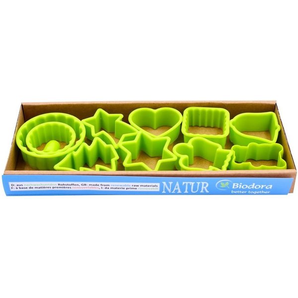 Biodora Ausstechform Biodora Keksausstecher 11er-Set – Bunte Ausstechförmchen, Made in EU, (11-St), Material: Biokunststoff (Bio-PE auf Stärkebasis)