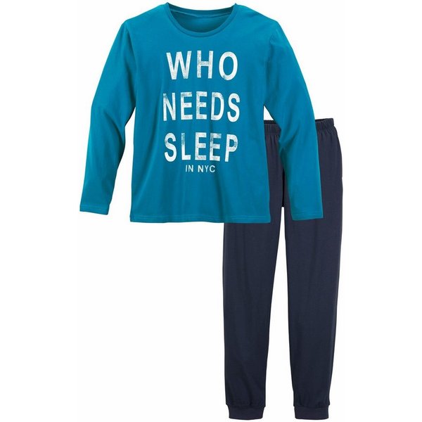 AUTHENTIC LE JOGGER Pyjama (2 tlg., 1 Set) langer Schlafanzug, bedruckt, mit Rundhals-Ausschnitt