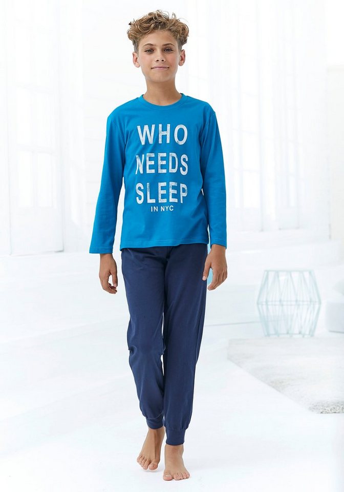 AUTHENTIC LE JOGGER Pyjama (2 tlg., 1 Set) langer Schlafanzug, bedruckt, mit Rundhals-Ausschnitt – Bild 2 von 5