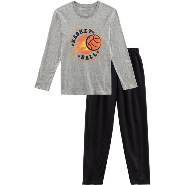AUTHENTIC LE JOGGER Pyjama (2 tlg., 1 Set) langer Schlafanzug meliert mit Basketball-Aufdruck, aus Baumwolle