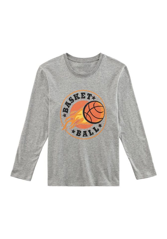 AUTHENTIC LE JOGGER Pyjama (2 tlg., 1 Set) langer Schlafanzug meliert mit Basketball-Aufdruck, aus Baumwolle – Bild 2 von 5