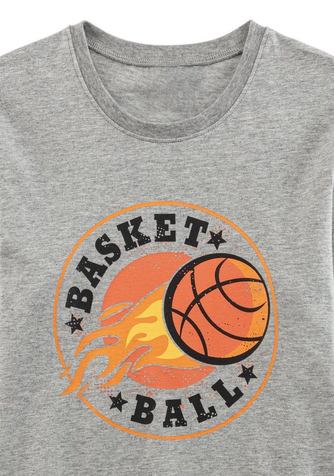 AUTHENTIC LE JOGGER Pyjama (2 tlg., 1 Set) langer Schlafanzug meliert mit Basketball-Aufdruck, aus Baumwolle – Bild 3 von 5