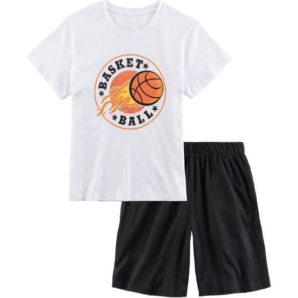 AUTHENTIC LE JOGGER Pyjama (2 tlg., 1 Set) kurzer Schlafanzug, unifarben mit Basketball-Aufdruck, aus Baumwolle