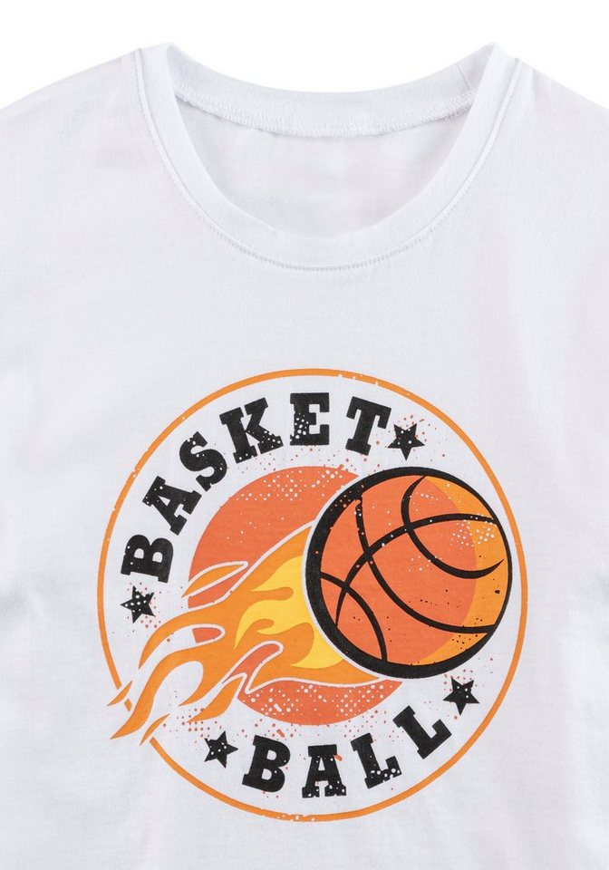 AUTHENTIC LE JOGGER Pyjama (2 tlg., 1 Set) kurzer Schlafanzug, unifarben mit Basketball-Aufdruck, aus Baumwolle – Bild 4 von 5
