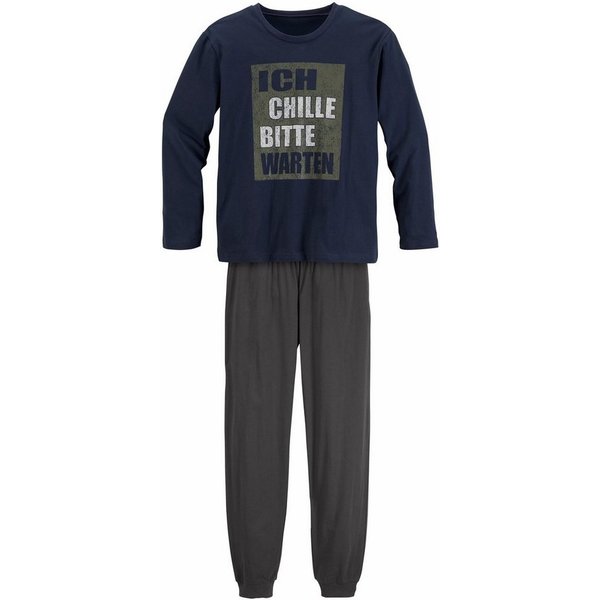 AUTHENTIC LE JOGGER Pyjama (2 tlg., 1 Set) langer Schlafanzug, bedruckt, Rundhals-Ausschnitt, aus Baumwolle