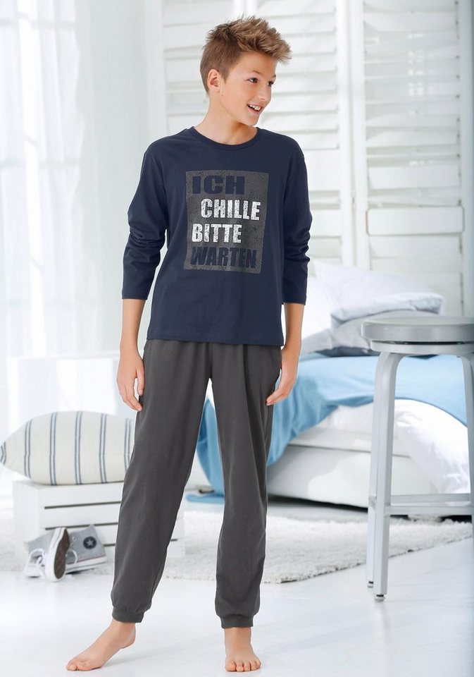 AUTHENTIC LE JOGGER Pyjama (2 tlg., 1 Set) langer Schlafanzug, bedruckt, Rundhals-Ausschnitt, aus Baumwolle – Bild 2 von 5