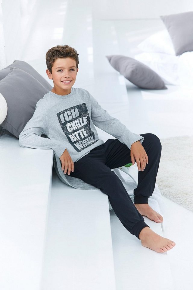 AUTHENTIC LE JOGGER Pyjama (2 tlg., 1 Set) langer Schlafanzug, bedruckt, Rundhals-Ausschnitt, aus Baumwolle – Bild 2 von 4