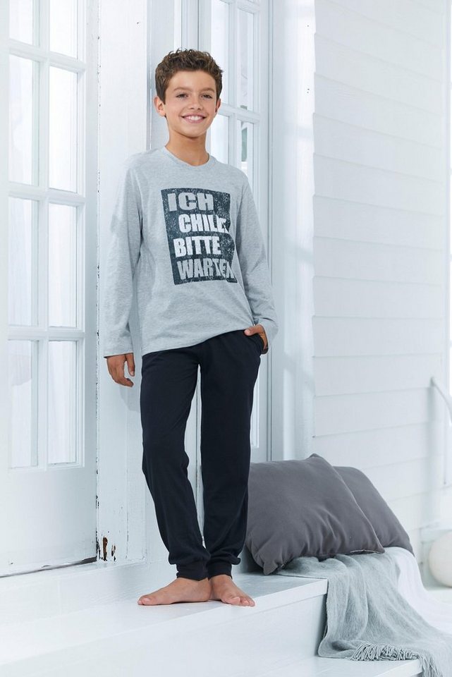 AUTHENTIC LE JOGGER Pyjama (2 tlg., 1 Set) langer Schlafanzug, bedruckt, Rundhals-Ausschnitt, aus Baumwolle – Bild 3 von 4