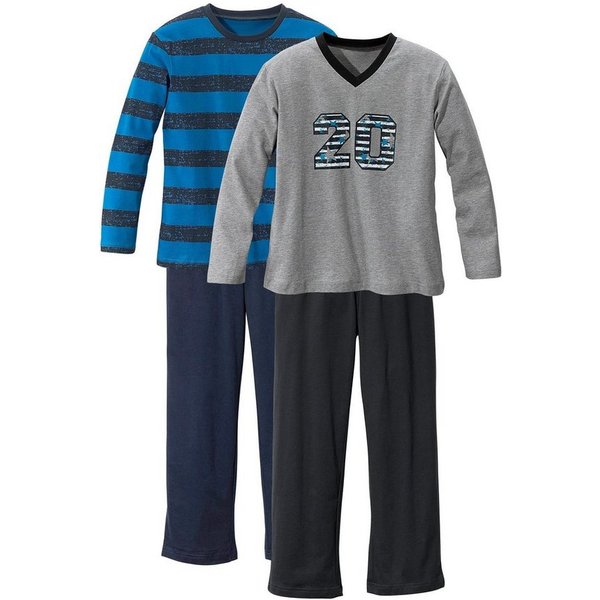 AUTHENTIC LE JOGGER Pyjama (4 tlg., 2 Sets) langer Schlafanzug mit gestreiftem Druck, aus Baumwolle