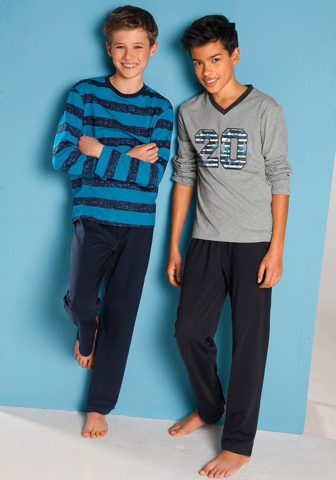 AUTHENTIC LE JOGGER Pyjama (4 tlg., 2 Sets) langer Schlafanzug mit gestreiftem Druck, aus Baumwolle – Bild 2 von 4