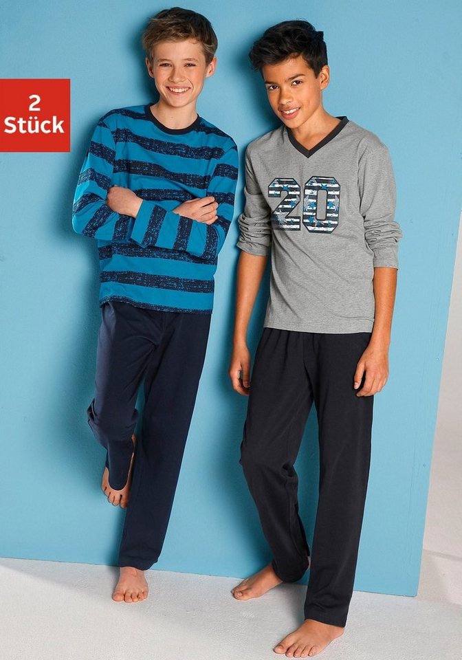 AUTHENTIC LE JOGGER Pyjama (4 tlg., 2 Sets) langer Schlafanzug mit gestreiftem Druck, aus Baumwolle – Bild 3 von 4