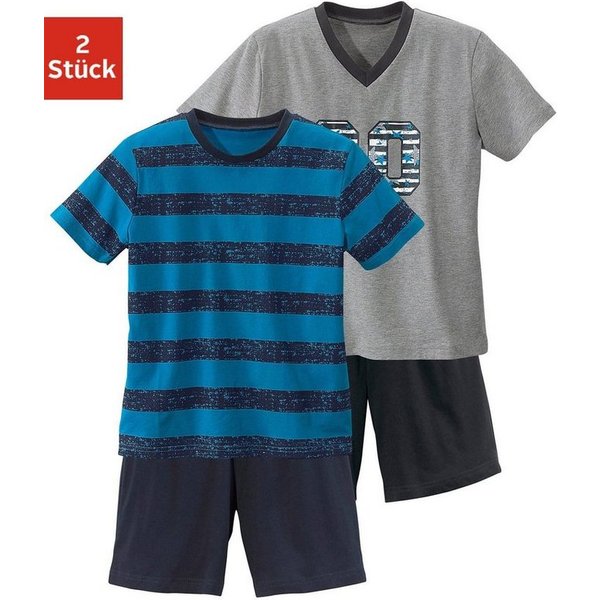 AUTHENTIC LE JOGGER Pyjama (4 tlg., 2 Sets) kurzer Schlafanzug mit gestreiftem Druck, aus Baumwolle