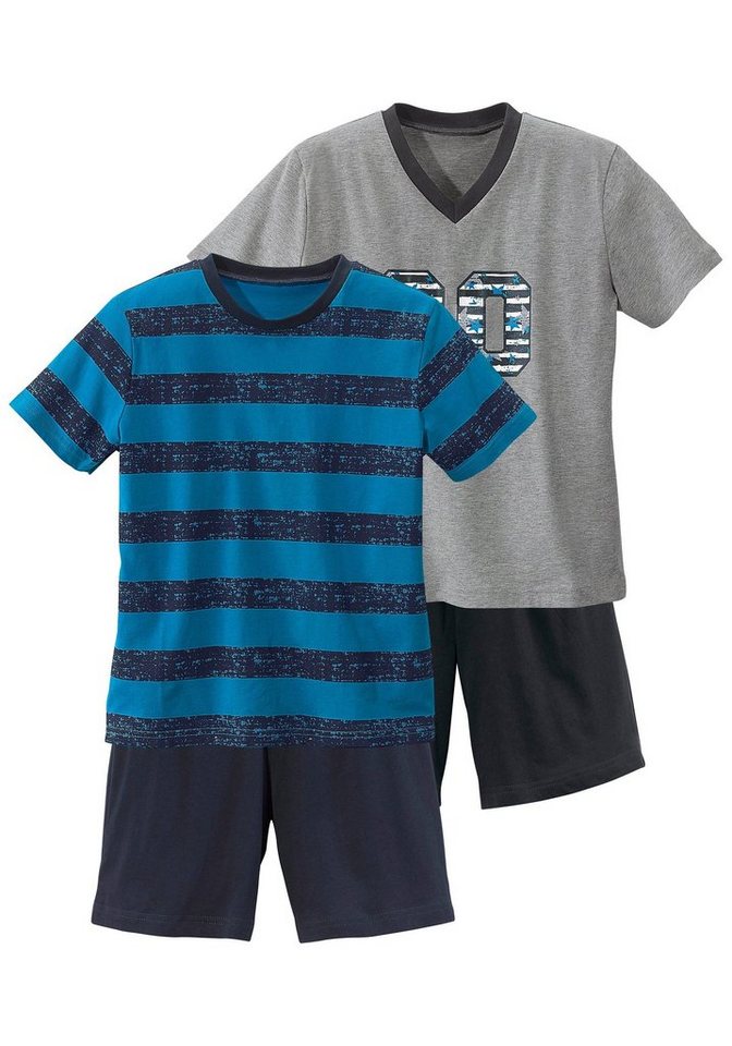 AUTHENTIC LE JOGGER Pyjama (4 tlg., 2 Sets) kurzer Schlafanzug mit gestreiftem Druck, aus Baumwolle – Bild 2 von 5
