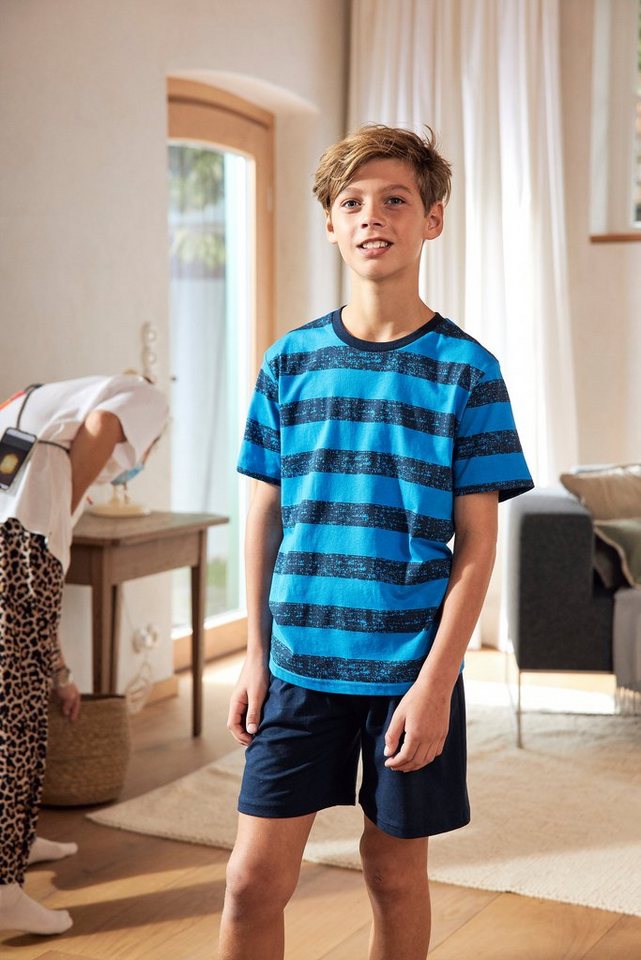 AUTHENTIC LE JOGGER Pyjama (4 tlg., 2 Sets) kurzer Schlafanzug mit gestreiftem Druck, aus Baumwolle – Bild 3 von 5