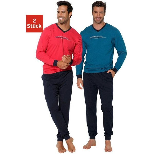 AUTHENTIC LE JOGGER Pyjama (Packung, 4 tlg., 2 Stück) Schlafanzug mit Frontprint