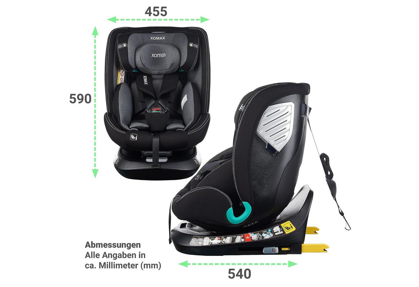 XOMAX Autokindersitz XOMAX G409 IOT black grey ISOFIX Auto Kindersitz 0-36kg AUTOSITZ 360°D, ab: ab Geburt, bis: 12 Jahren – Bild 2 von 5