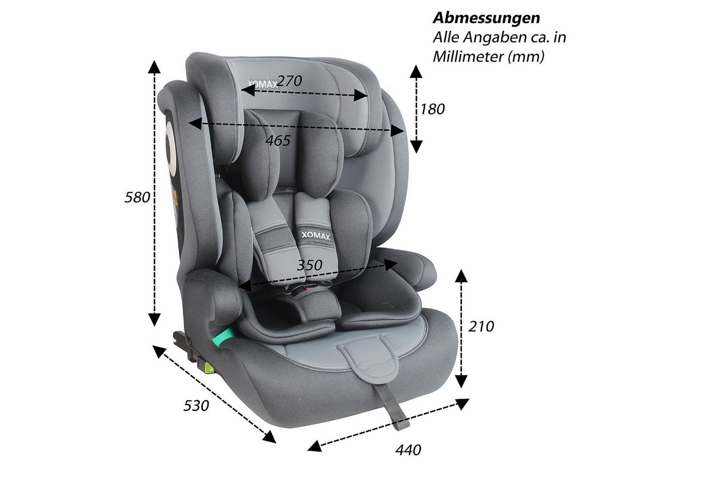 XOMAX Autokindersitz XOMAX LM238 anthrazit-grau ISOFIX Auto Kindersitz 9-36kg AUTOSITZ, ab: 15 Monaten, bis: 12 Jahre, (1-tlg), Für Kinder von 9Kg bis 36Kg (ca. – Bild 2 von 5