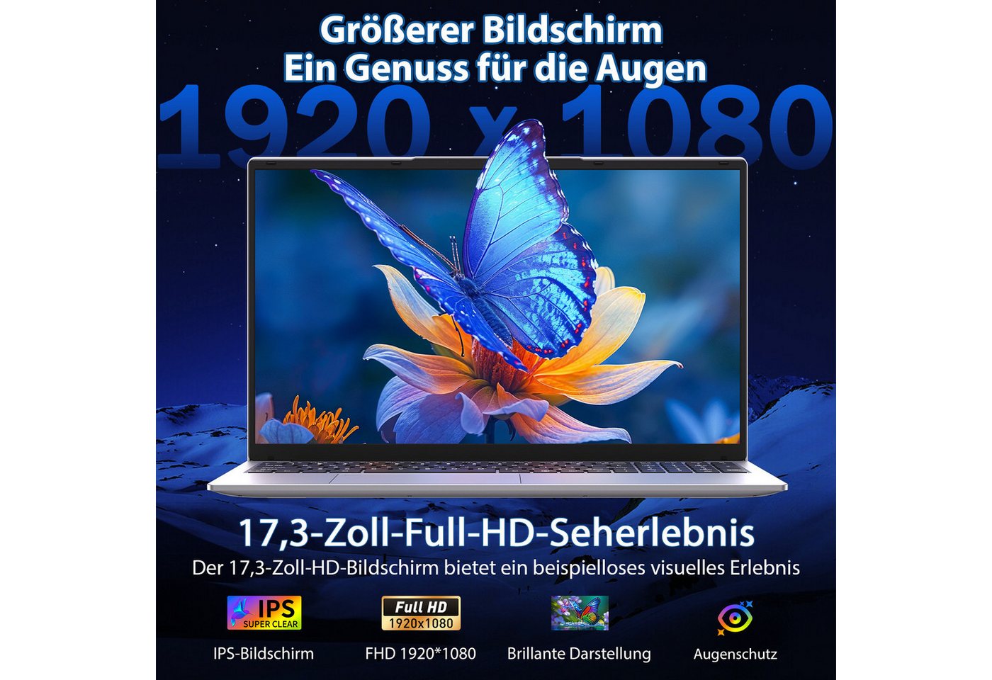 Auusda 17.3 Zoll Laptop, R3 3250C Processzor, 8GB RAM, 512GB NVMe SSD Notebook (R3 3250C, 8 GB, 512 GB SSD) – Bild 3 von 5