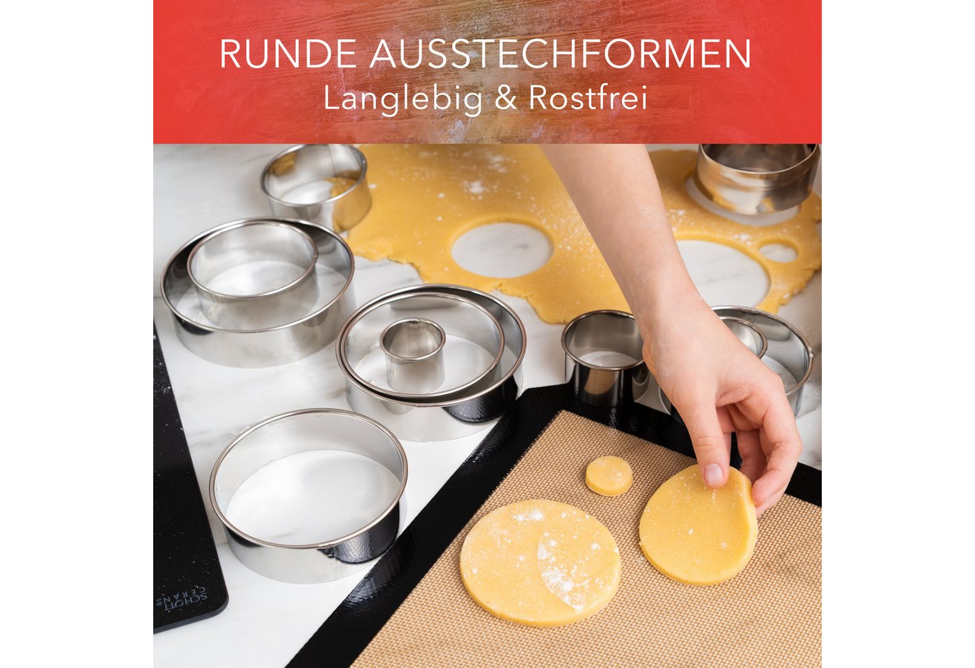 AVANA Ausstechform Ausstecher Ringe Keksformen Plätzchen Speiseringe Cookie Cutter Rund, Edelstahl, (12 Stück), Set Ausstechformen mit Aufbewahrungsbox – Bild 2 von 5