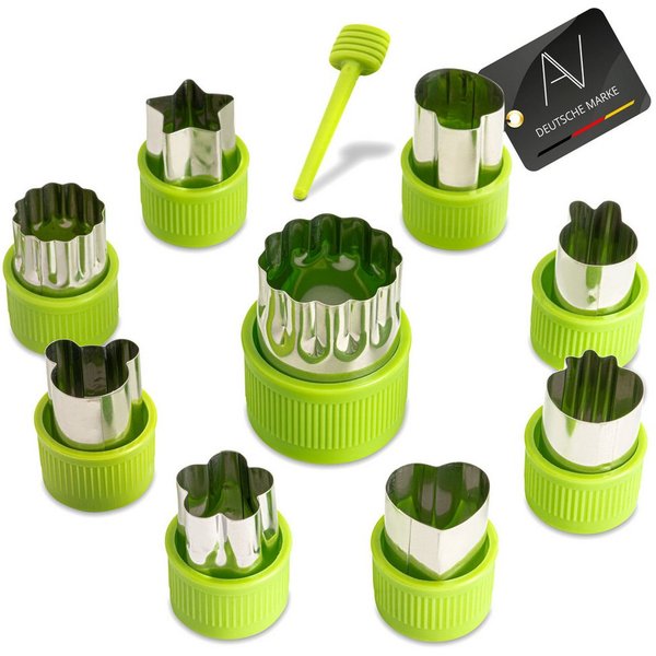 AVANA Ausstechform Edelstahl Ausstechformen Gemüse Obst Ausstecher Keks Gemüseausstecher, Edelstahl, (9 Stück), Schutzgriff für Kinder, BPA-frei, Grün