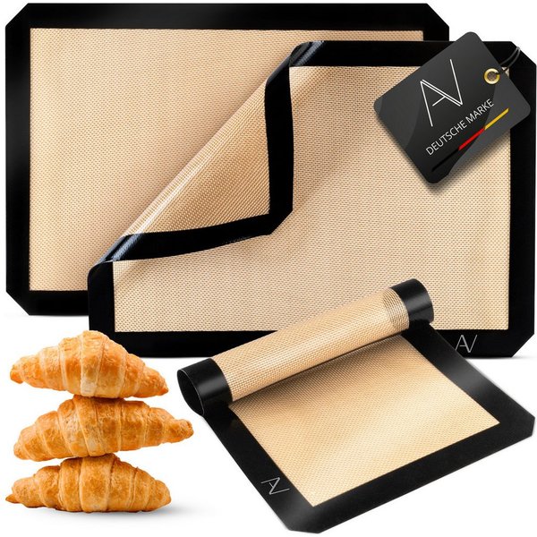 AVANA Backmatte aus Silikon Wiederverwendbare Backfolie Teigmatte Backunterlage, Silikon (3er Set), antihaftbeschichtet, rutschfest, hitzebeständig