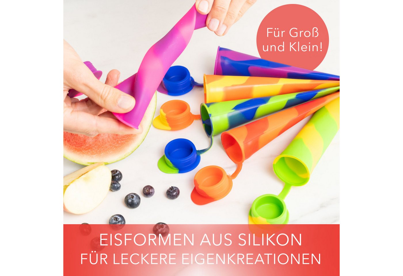 AVANA Eisform Wiederverwendbare Eisformen aus Silikon Eis Formen Eiscreme Wassereis, (6-tlg), Bunt, BPA-frei – Bild 2 von 5