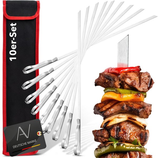 AVANA Grillspieß lange Spieße aus Edelstahl wiederverwendbar Grill 43cm Fleischspieße (10-St), für Fleisch & Gemüse