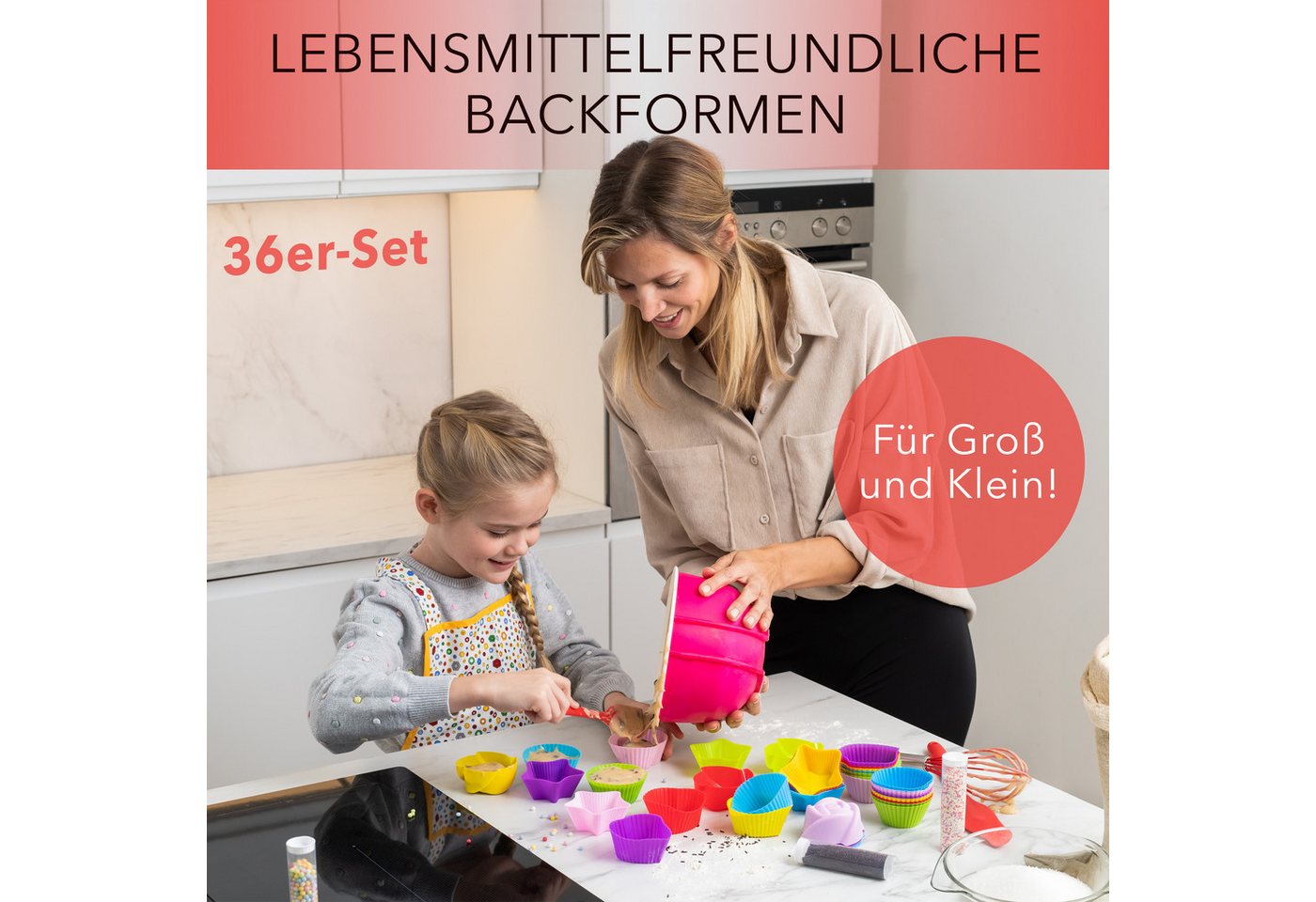 AVANA Muffinform Silikon Muffinförmchen wiederverwendbare Cupcake Backförmchen Muffin, (36-tlg), antihaftbeschichtet, umweltschonend, 8 Farben – Bild 2 von 5