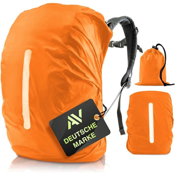 AVANA Rucksack-Regenschutz Rucksacküberzug mit Reflexstreifen (10-70L) Regenhülle Schulranzen, wasserdicht, reflektierendes Cover, Orange