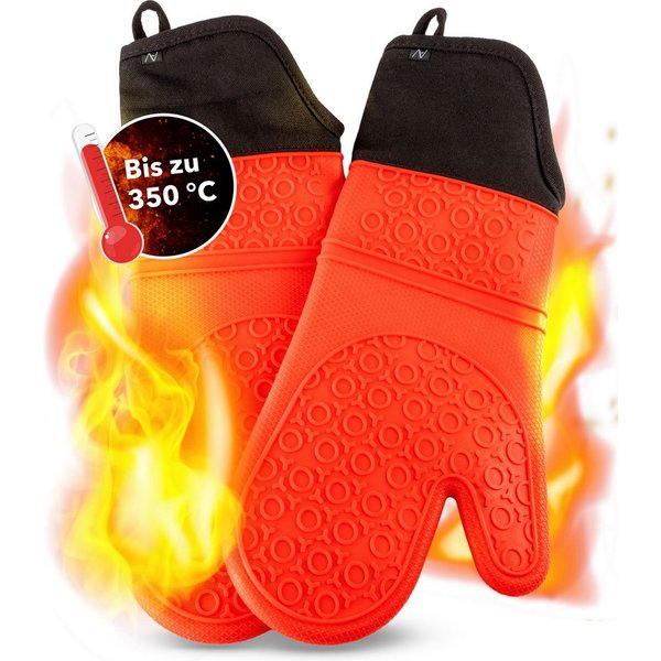 AVANA Topfhandschuhe Silikon Ofenhandschuhe Backhandschuhe Kochhandschuhe, (1 Paar Ofenhandschuhe aus Silikon), weiches Baumwoll-Innenfutter, Anti-Rutsch, Hitze